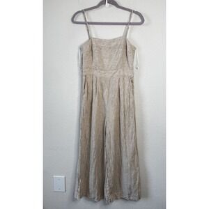 J.Crew 100% Linen Striped Wide Leg Jumpsuit Womens 2 Beige Coastal Beachy Preppy